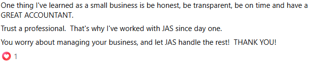 Client recommendation praising Johnson Accounting Services LLC